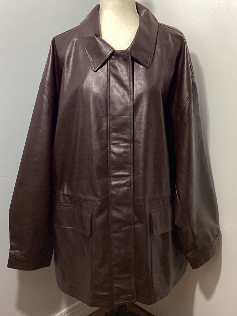 NWT ANTHROPOLOGY 2X CHOCOLATE FAUX LEATHER JACKET CINCHED WAIST